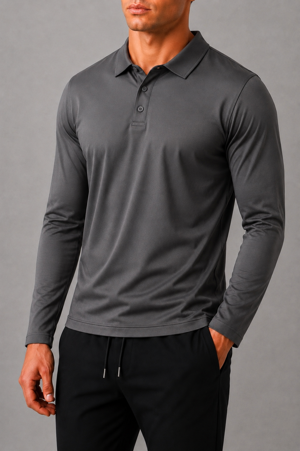 LONG SLEEVE POLO STONE GREY