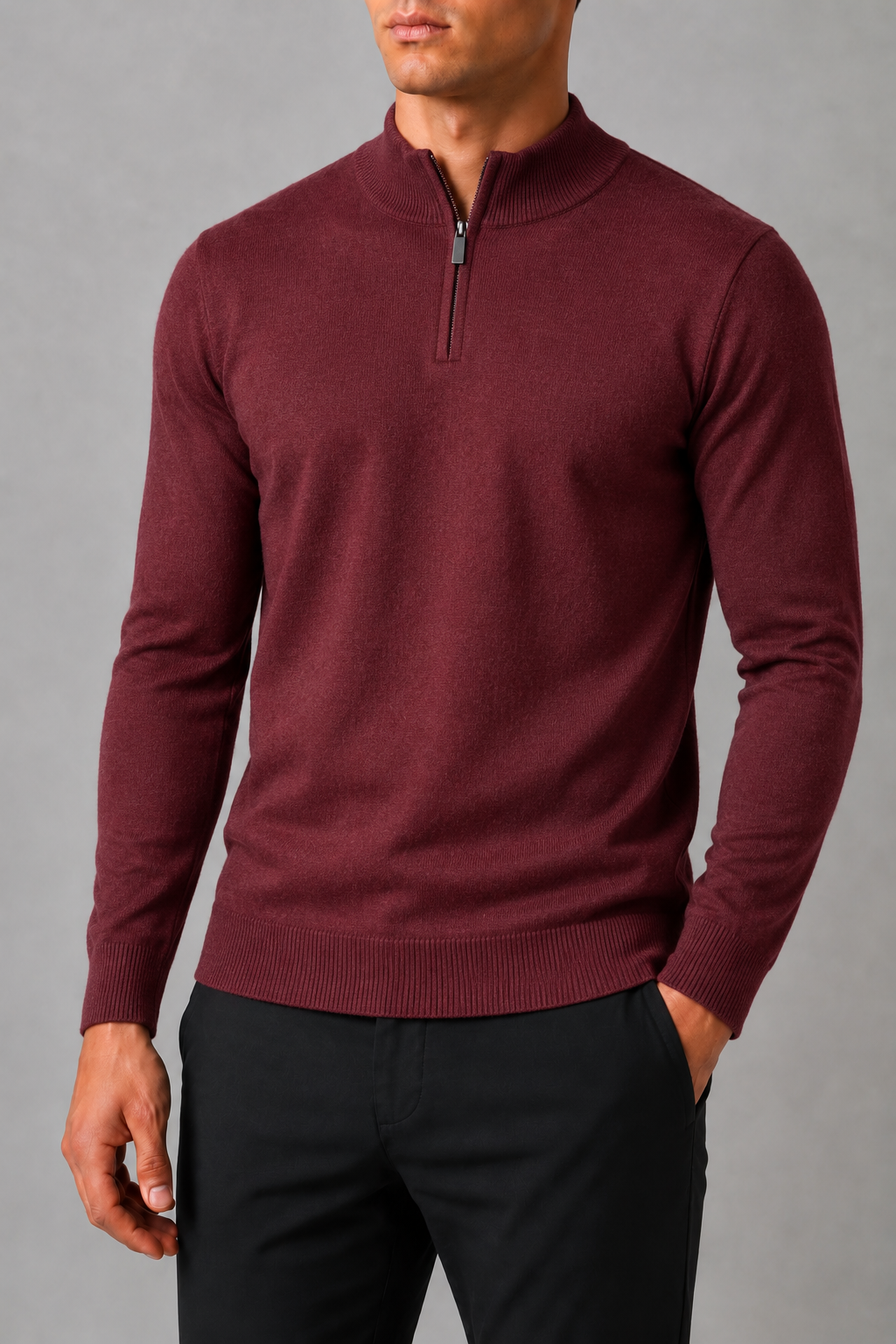 QUARTER ZIP KNIT BORDEAUX